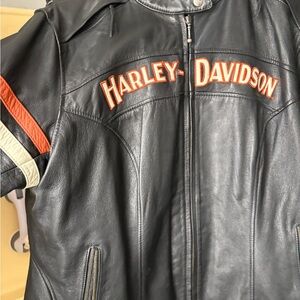 Harley-Davidson Black Leather Riding Vest with Orange and White Trim